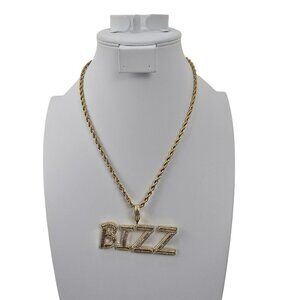 Pres "BIZZ" Custom Baguette Pendant Necklace Rope Chain Goldtone Gold Presidents